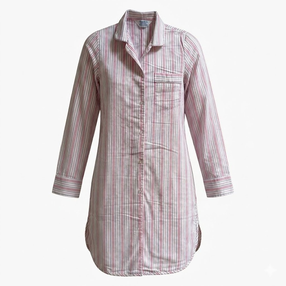 VTG Tommies Pajama Dress Nightshirt M NWOT 60s 70s Cotton Striped Sleep Shirt